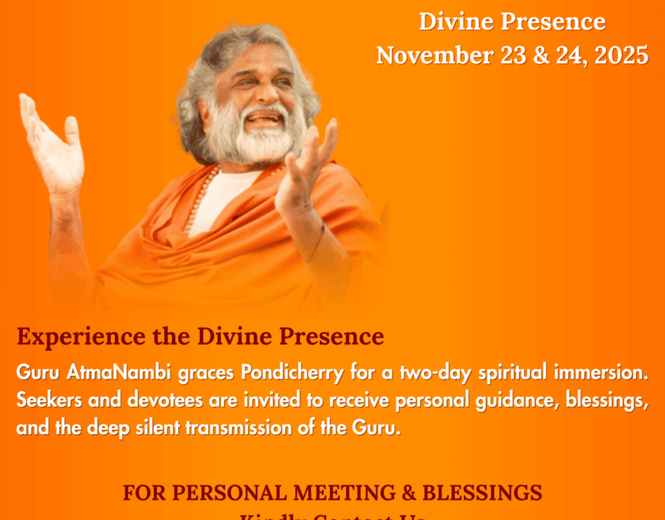 tmaNambi Pondicherry event poster — Divine Presence on November 23 and 24, 2025 for personal meetings and blessings.