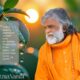 Master AtmaNambi in orange robes looking contemplative with a nature background and a quote about the promise to come home to your center.