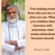 AtmaNambi in white spiritual attire with quote about true healing coming from who you are when clear intention combines with awareness to create natural miracles.