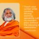 AtmaNambi spiritual quote poster in saffron robes teaching seekers to touch their center while cooking, driving, working, and speaking, letting no moment pass without the blessing of awareness, featuring AtmaNambi smiling with radiant joy.