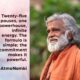 AtmaNambi spiritual quote poster featuring the enlightened Indian master in orange kurta with rudraksha beads, sharing his twenty-five pauses infinite energy teaching on the transformative power of committed daily spiritual practice.