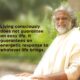 AtmaNambi spiritual quote poster showing the enlightened Indian master in white robes seated peacefully outdoors amid greenery, sharing his teaching that living consciously guarantees an energetic response to whatever life brings rather than an easy life.