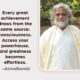 AtmaNambi, Indian spiritual master in white and gold robes, beside a spiritual quote on consciousness as the source of effortless greatness and inner power.