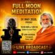 Promotional poster for the live AtmaNambi full moon meditation event on May 1st, 2026, featuring the enlightened master alongside a sacred spiritual altar.